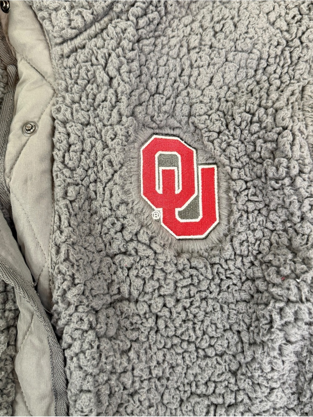 Fanatics University of Oklahoma OU Gray Sherpa Fleece Jacket - Picture 3 of 4